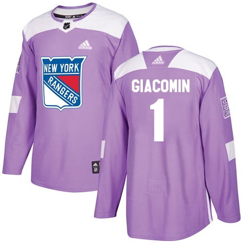 Adidas Rangers #1 Eddie Giacomin Purple Authentic Fights Cancer Stitched NHL Jersey - Click Image to Close